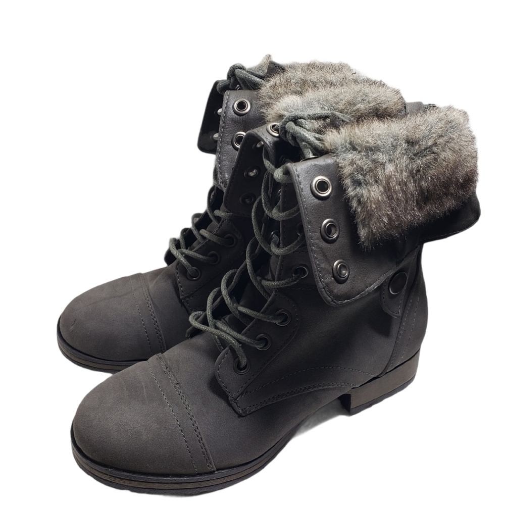Just Fab Rhona Lace Up Faux Fur Boots Sz 6